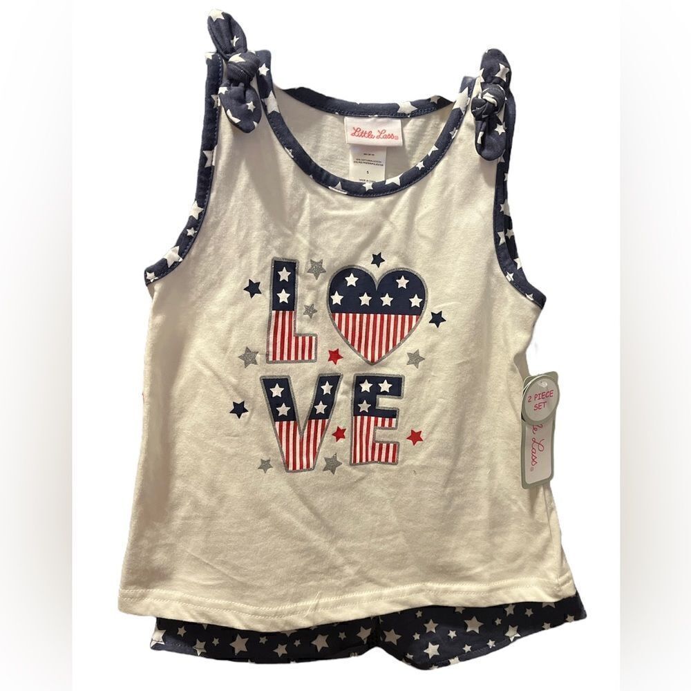 LITTLE Lass 2 piece short/tank Red White, Blue Love Outfit